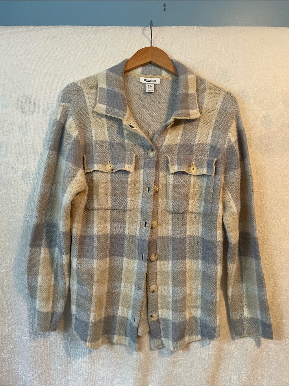Willow & Clay Beige and Gray Plaid Button-Up Sweater Shacket